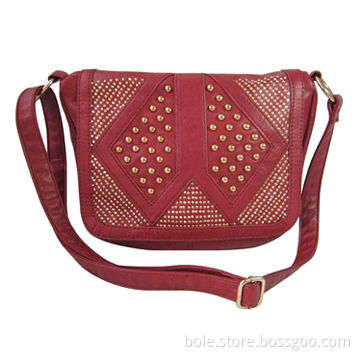 Ladies' Handbag, Made of PU with Gold Studs Decoration